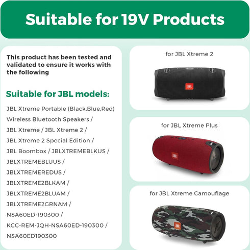 19V Power Supply Replacement for JBL Xtreme, Xtreme 2 Charger, JBL Boombox, Harman Kardon Onyx Studio Speakers