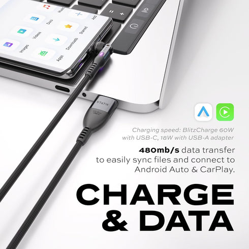 Statik PowerPivot Pro USB C to USB C Cable, 60W Fast Charging, Data Transfer Capable USB Charger Cord, 3FT/1M