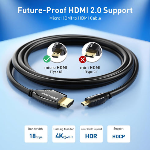 4K@60Hz 10ft, 4 5 Cable Matters High-Speed Micro HDMI to HDMI Cable - Ideal for Tablet, Notebook, Camera, Raspberry Pi