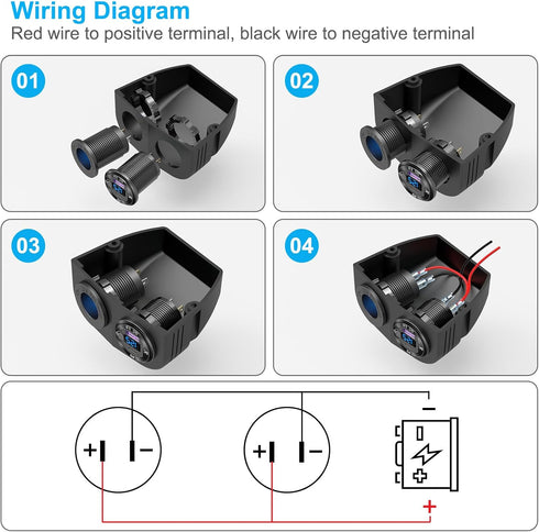 Tent Type Panel 12V USB Outlet Lighted Cigarette Lighter Socket, PD3.0 & QC3.0 Car USB Port Charger with LED Voltmeter