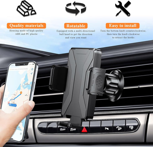 KVAEY 360 Car Phone Holder Mount, Durable Anti-Slip Car Cellphone Holder with a Metal Hook, Rotatation Elasticity