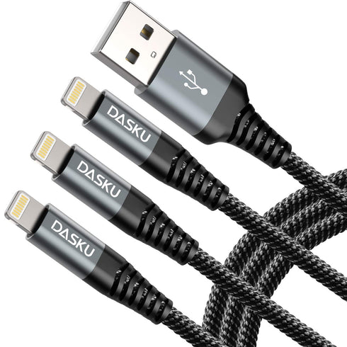 Dasku 3ft Lightning Cable 3-Pack: Heavy Duty Nylon Braided iPhone Charger for 14/13/12/11 Pro Max/X/Xs/Xr/8 Plus/7/6S