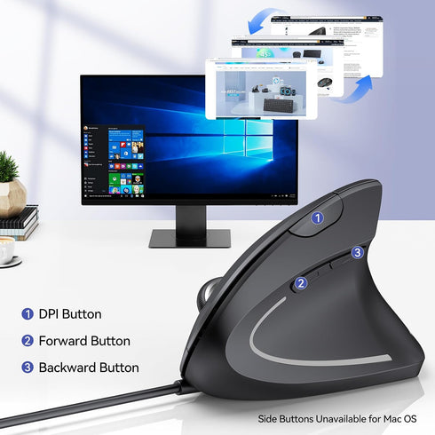 TECKNET Wired Mouse, 6400 DPI Ergonomic Vertical Mouse with 6 Buttons, Compatible with Windows/Chrome/Laptop/Computer