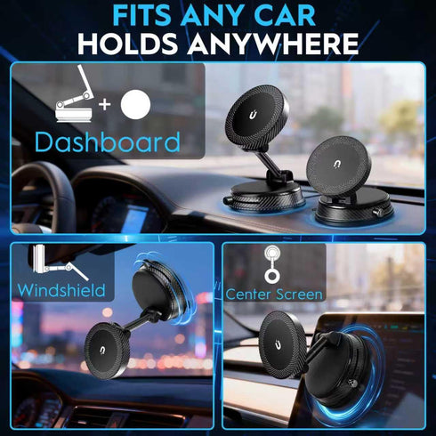 LIBAXIN 15W 360 12-17 Magnetic Car Phone Holder for MagSafe, Wireless Charging, Adjustable Dashboard Mount, Compatible