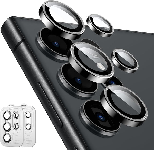 ESR Camera Lens Protector for Samsung Galaxy S24 Ultra, Ultra-Thin Tempered Glass, Scratch-Resistant, 2 Sets, Black.