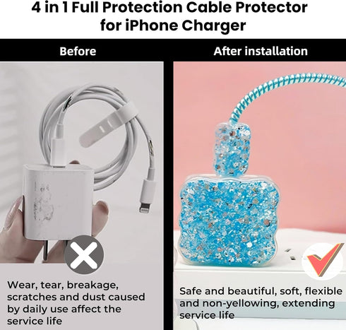 Cute Cable Protector, Bling Glitter Waves Edge Design for iPhone Charger, Luxury Soft Data Line Cover (Blue)