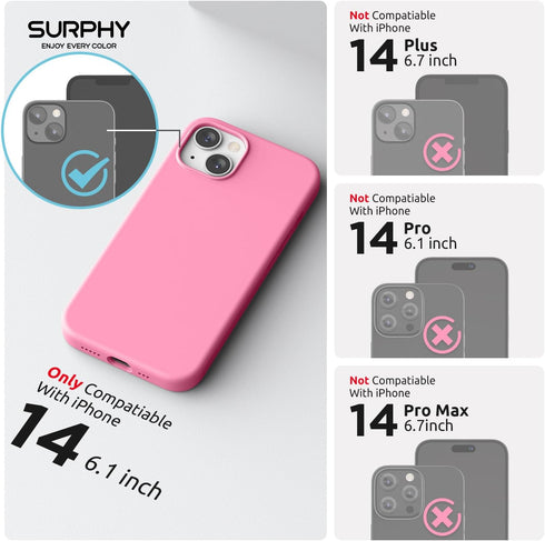 SURPHY (4 in 1 Designed for iPhone 14 Case Compatible with MagSafe (6.1 inch, 2022), with 2 Pack Screen Protector + Camera Cover, Liquid Silicone Phone Case (Pink)