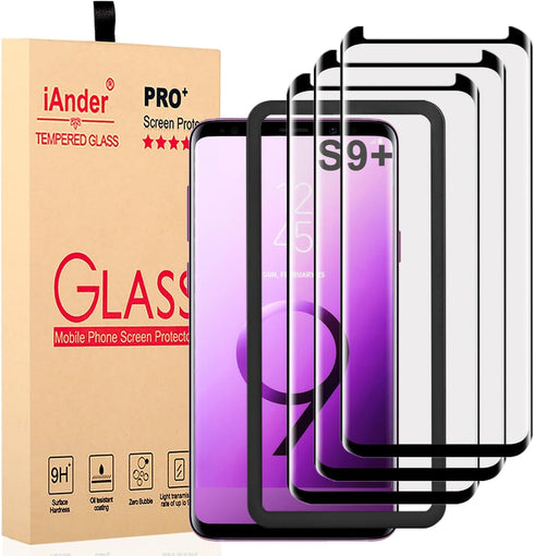 3D Curved Tempered Glass Screen Protector for Galaxy S9 Plus - 3 Pack with Easy Installation Tray, Case Friendly.