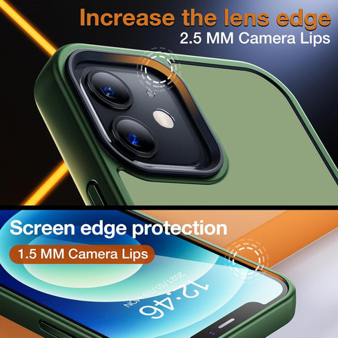 iPhone 12 Pro Case, Shockproof Military Grade Protection, Slim Translucent Hard Back, Frosted Green, 6.1'' Case.