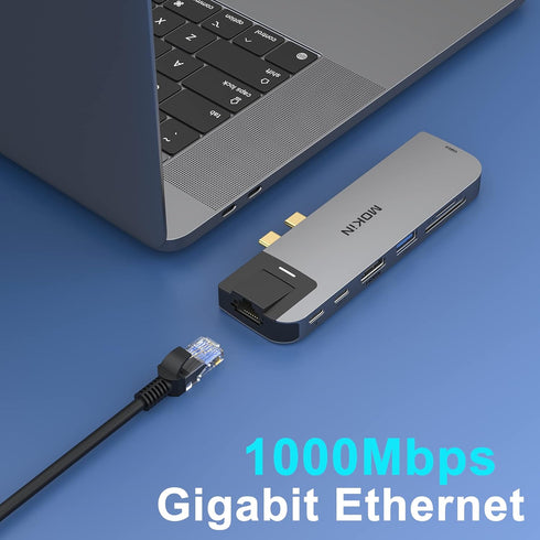 MOKiN USB C Multiport Adapter Hub for MacBook Pro/Air, 4K HDMI, Gigabit Ethernet, 2 USB, TF/SD Card Reader, 100W PD