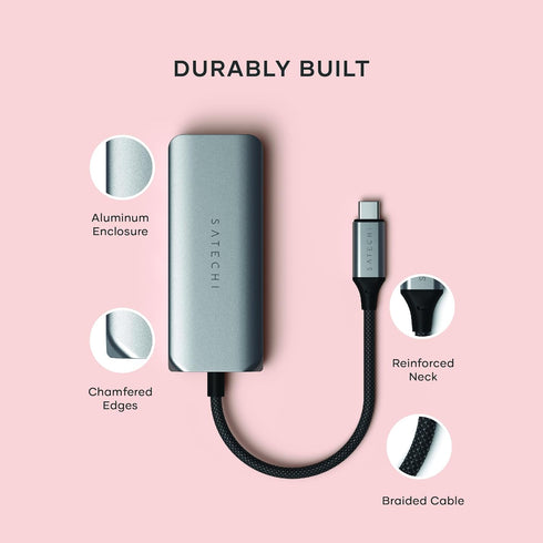 Satechi USB C Ethernet Adapter 2.5 Gigabit, 4 in 1 Network Adapter with Enhanced Speed and 3 USB C 3.2 Ports for Mac,