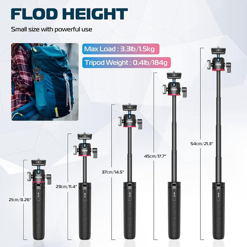 ULANZI MT-73 Extension Pole Tripod, Mini Selfie Stick for Webcam, Canon G7X Mark III, Sony ZV-1, A6400, A6600