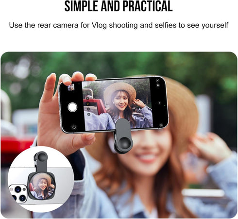 WOWNOVA 2.36" Clip Selfie Mirror for Phone Back Camera - Live Streaming, Vlogging, HD Reflective Clip Compatible