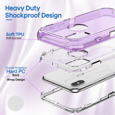 ORIbox Purple Case for iPhone X/XS, Transparent Heavy Duty Shockproof Anti-Fall, 10 FT Military Grade