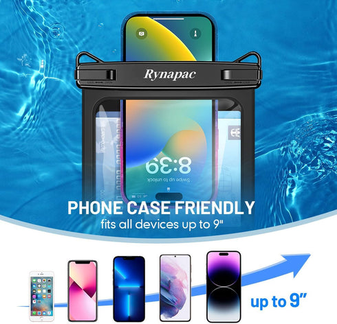 10in Waterproof Phone Pouch - IPX8 Dry Bag with Lanyard for iPhone 15/14/13/SE & Galaxy 23/22/21/20 Series.