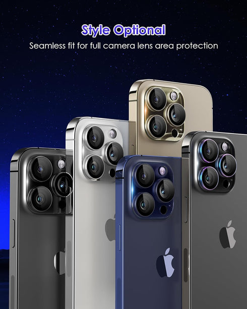 iPhone 15 Pro/Pro Max Camera Lens Protector - Clear Acrylic & Aluminum Alloy, 9H Tempered Glass, Colorful Cover.