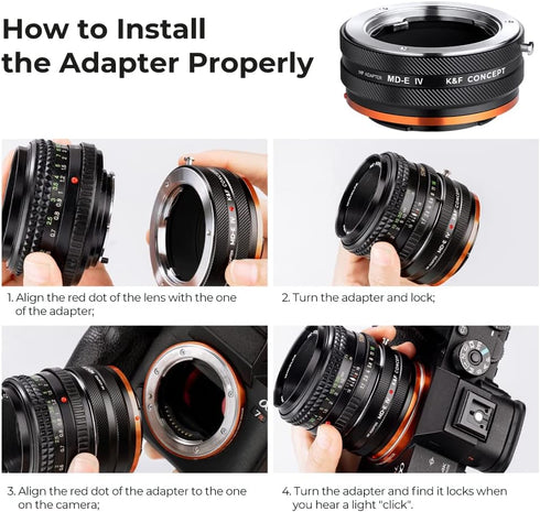K&F Concept Lens Mount Adapter MD-NEX IV for Minolta Rokkor Lens and Sony E Mount Camera Body