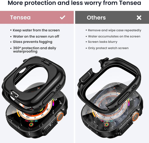 Tensea (2 in 1) for Waterproof Apple Watch Ultra 2/Ultra Screen Protector Case 49mm Accessories, iWatch Protective PC Face Cover Built-in Tempered Glass Film, Front & Back Bumper (49 mm)