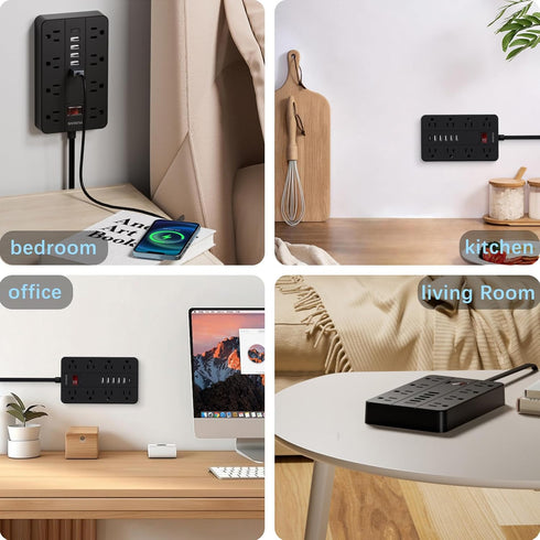 HUNIAN 5 8 6 Charger(1 Power Strip with USB Ports, Ft Extension Cord Flat Plug with Outlets, USB USB C Port), Indoor