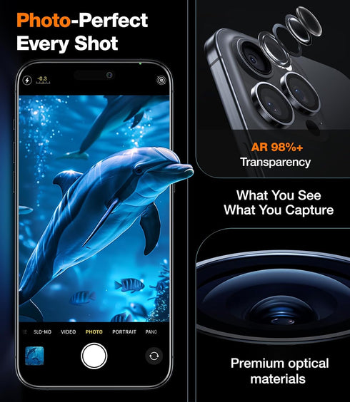TORRAS LensGuard iPhone 15 Pro/iPhone 15 Pro Max Camera Lens Protector, Aerospace Grade 9H Tempered Glass, Black
