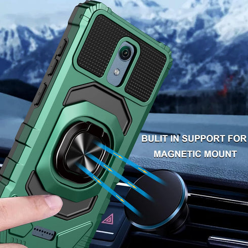 Ailiber Case for AT&T Calypso(U318AA)/AT&T Radiant Core(U304A)/Cricket Icon(U304)/Cricket Vision 2 U304AC/ Vision 3/Wiko Ride W-U300 Case with Screen Protector, Military-Grade Rotate Ring Holder-Green