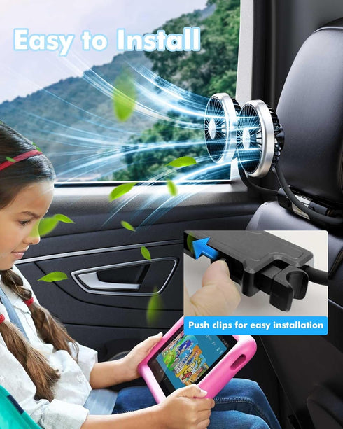 3 360 Hose Car Fan for Backseat Kids with Led Lights - USB Car Seat Fans for Baby - Independent Control Speeds Degree
