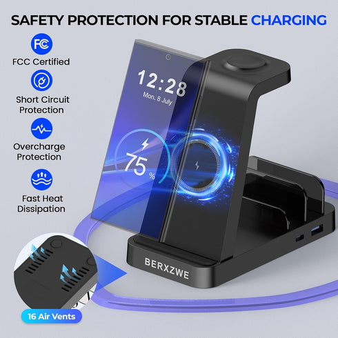 Wireless Charging Station for Samsung, 5 in 1 Wireless Charger Stand Dock for Multiple Devices, Fast Charging for Galaxy