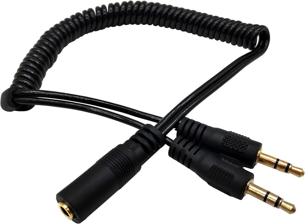 Qaoquda 3.5mm Female to 2 Male Spring Headphone Y Splitter Cable, Coiled for Home/Car Stereo & Speakers