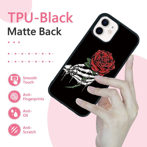 FANXI Gothic Rose Phone Case for iPhone 12/12 Pro - Shockproof TPU & Aluminum, Cute Red Rose Design for Men & Women.