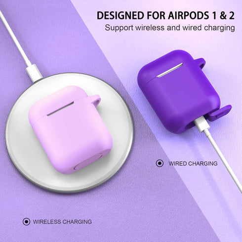 ATUAT AirPods Case Cover, Full Protective Silicone Skin Dust-Proof for Apple AirPods 1st 2nd Gen, Keychain, Purple