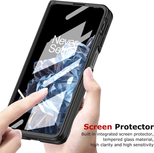 OnePlus Open Case - Slim Hard PC with Hinge Protection, Built-in Screen & Camera Protectors, Kickstand, Black.