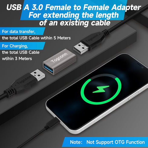 Female to Female USB Adapter, 2 Pack USB Type A 3.0 Cable Coupler, High Speed USB Extension Connector