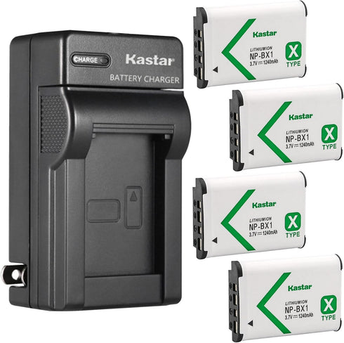Kastar 4-Pack NP-BX1 Battery and AC Wall Charger for Sony ZV-1 Vlogging Camera and Hasselblad Stellar