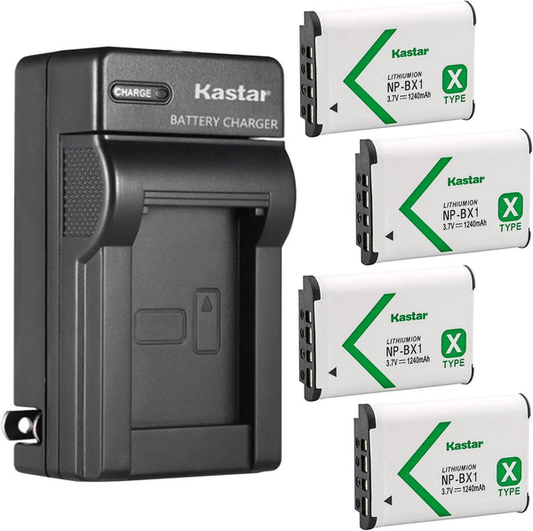 Kastar 4-Pack NP-BX1 Battery and AC Wall Charger for Sony ZV-1 Vlogging Camera and Hasselblad Stellar