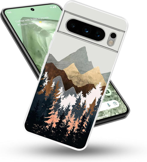 Compatible with Google Pixel 8 Pro Case - Mountain Forest Nature Landscape Nordic Abstract Art Flexible Silicone