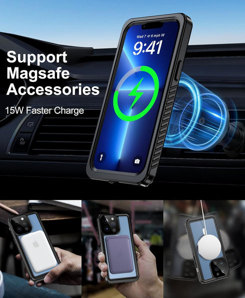 Beeasy Waterproof Case for iPhone 13 Pro Max (6.7") Compatible with MagSafe, 360 Degree Protective Armor Case, Black