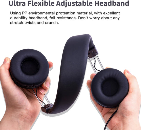 Kids Wired Headphones for School with Microphone, Lightweight Foldable Design for Boys and Girls (Black)