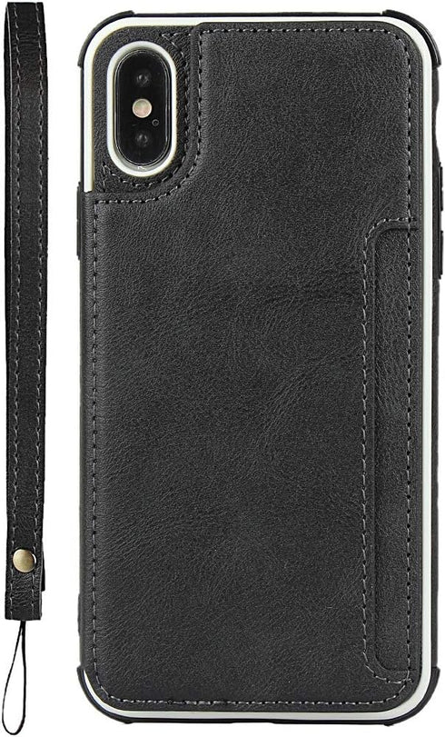 Cavor for iPhone X Wallet Case, Card Holder for Women Men, Shockproof Leather Case with Credit Card Holders, Black