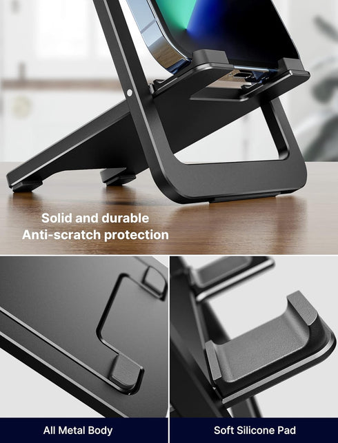 JSAUX Foldable Aluminum Adjustable Cell Phone Stand for Desk (Black)