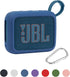 for JBL Go 4 Waterproof Bluetooth Speaker, Silicone Cover Case with Carabiner, Portable Protective Skin Case, Blue