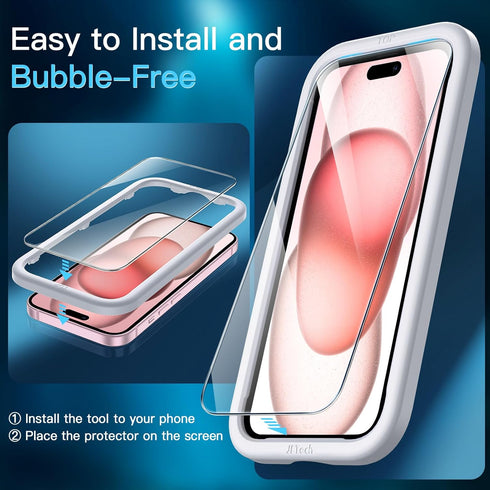JETech Screen Protector for iPhone 15 6.1-Inch with Camera Lens Protector, Bubble Free, Easy Installation, 3-Pack