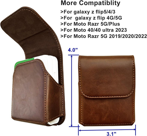 for Samsung Galaxy Z Flip 5/4/3 Belt Holster Phone Case, Leather Phone Pouch, Belt Clip Phone Holder for Motorola Razr