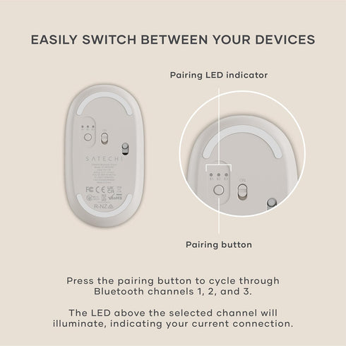 Satechi 3 OntheGo Bluetooth Mouse with USB C Rechargeable Battery, Connect up Devices, Compact and Portable Wireless