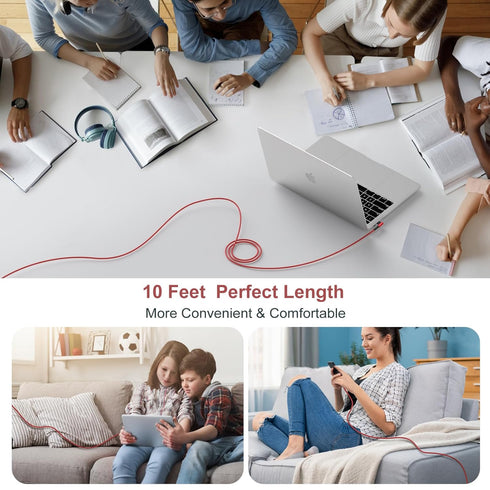 OKRAY USB C Cable 2-Pack, 10ft iPhone 15 Charger Cord, USB-C to C 90 Degree Right Angle, 60W Fast Charging (Red)