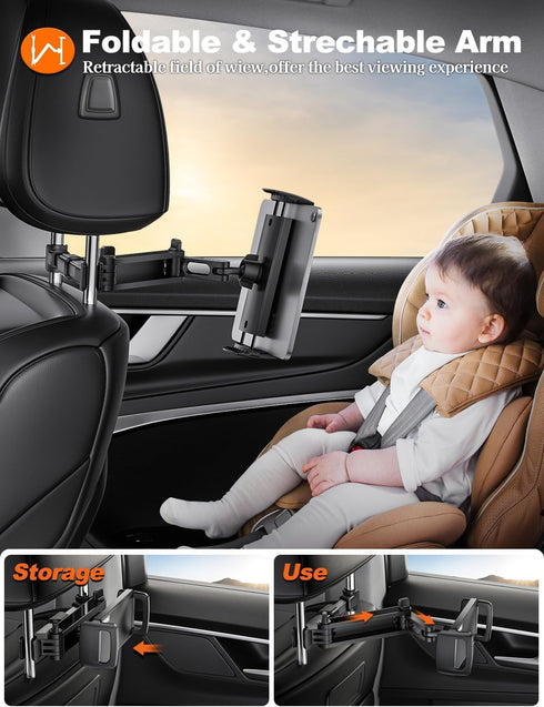 Tryone Stretchable Car Headrest Tablet Holder Mount for Kids, Compatible with iPad Pro 12.9, iPhone, Galaxy Tab