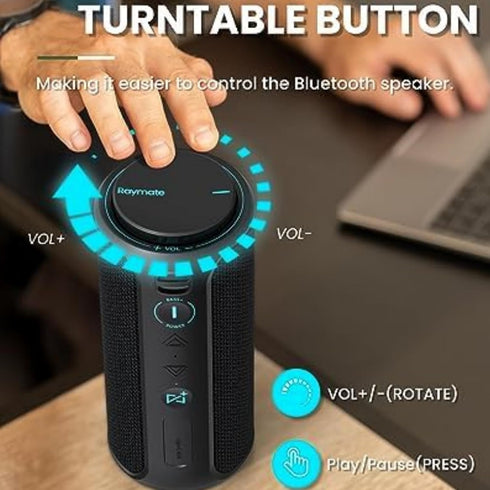Raymate Bluetooth Speaker, V5.3 Wireless IPX7 Waterproof Shower Speaker, 30W HiFi Stereo Sound, 15H Playtime