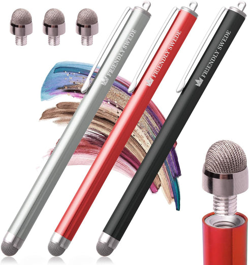 The Friendly Swede Micro-Knit Mesh Tip Capacitive Stylus Pens for Touch Screens, 3 Pack Stylus Pen for iPad