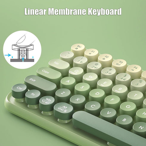 Typewriter Keyboard Wireless 2.4GHz/Bluetooth/USB-C, Rechargeable Membrane Gaming Keyboard, Matcha Green