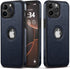Classy Blue Luxury Leather Phone Case for iPhone 12 & 12 Pro (2020, 6.1”) - Non-Slip Grip Ultra Slim Protective