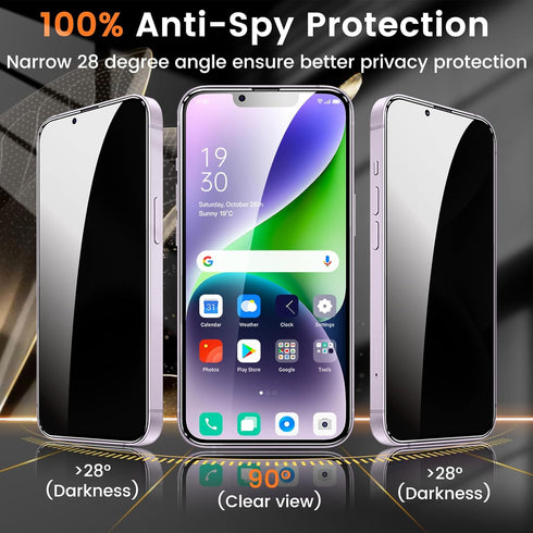 iPhone 14 Plus 6.7-Inch Privacy Screen Protector 3+3 Pack, Anti-Spy Tempered Glass, 9H Hardness, Bubble-Free, Case
